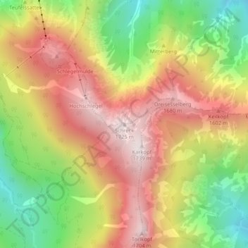 Mapa topográfico Schreck, altitud, relieve