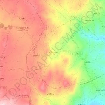Mapa topográfico Vilaranda Boa, altitud, relieve