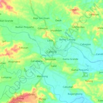 Mapa topográfico Calinog, altitud, relieve
