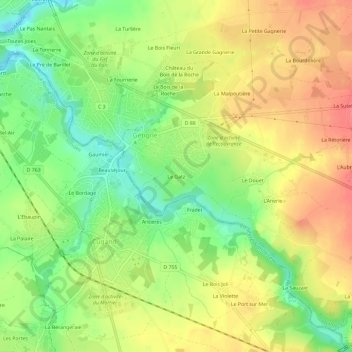 Mapa topográfico Le Gatz, altitud, relieve