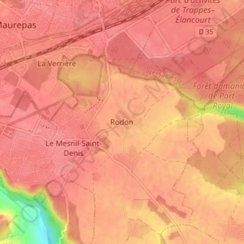 Mapa topográfico Rodon, altitud, relieve