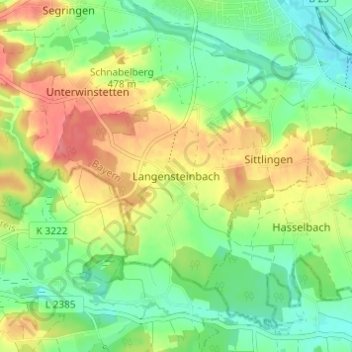 Mapa topográfico Langensteinbach, altitud, relieve