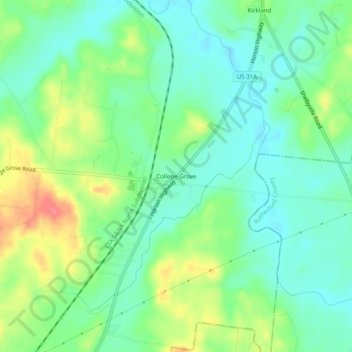 Mapa topográfico College Grove, altitud, relieve