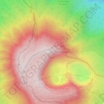 Mapa topográfico Tangkuban Parahu, altitud, relieve
