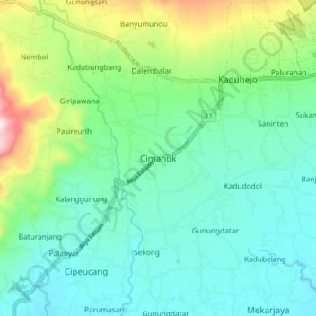 Mapa topográfico Cimanuk, altitud, relieve