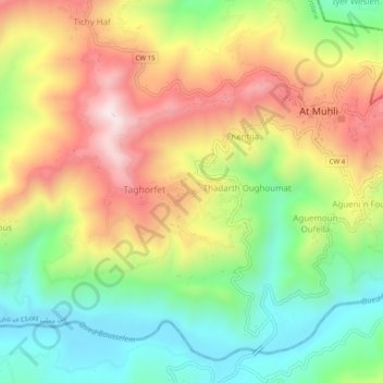 Mapa topográfico Sidi Bouaza, altitud, relieve