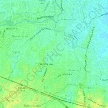 Mapa topográfico Duren Jaya, altitud, relieve