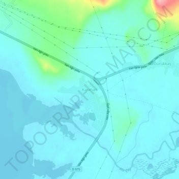 Mapa topográfico Karahan, altitud, relieve