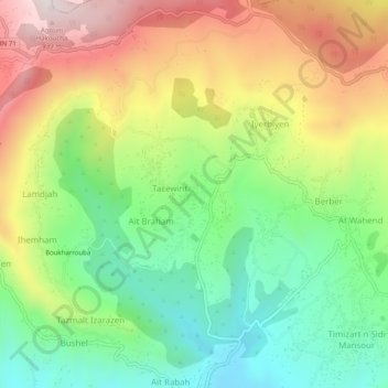 Mapa topográfico Ibdache, altitud, relieve