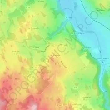 Mapa topográfico Les Pradeaux, altitud, relieve