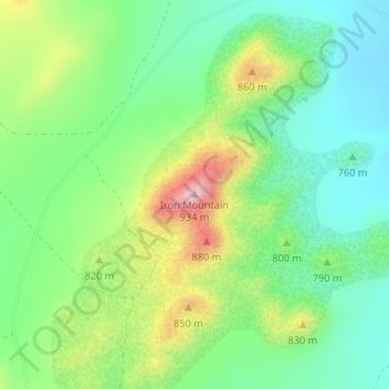Mapa topográfico Iron Mountain, altitud, relieve