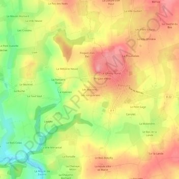 Mapa topográfico Les Maisons, altitud, relieve