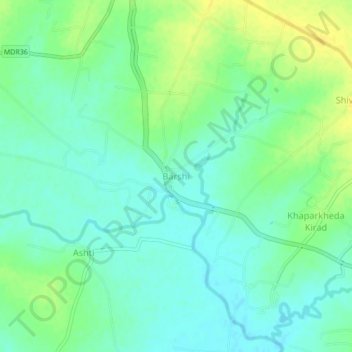 Mapa topográfico Barshi, altitud, relieve