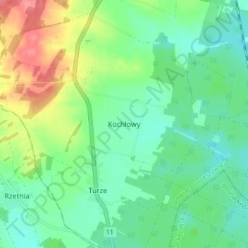 Mapa topográfico Kochłowy, altitud, relieve