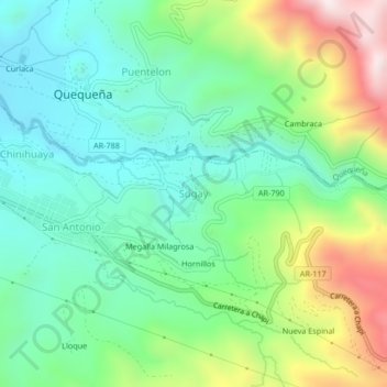 Mapa topográfico Sogay, altitud, relieve