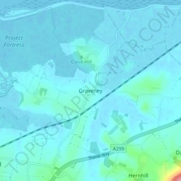 Mapa topográfico Graveney, altitud, relieve