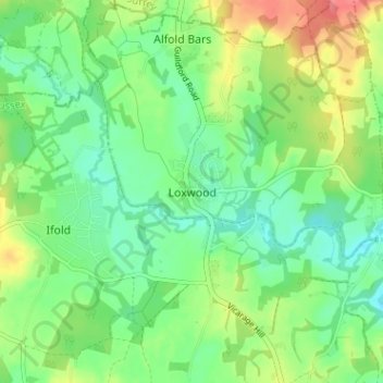 Mapa topográfico Loxwood, altitud, relieve