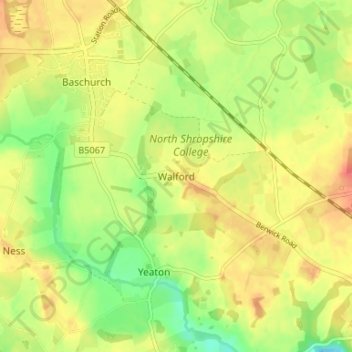 Mapa topográfico Walford, altitud, relieve