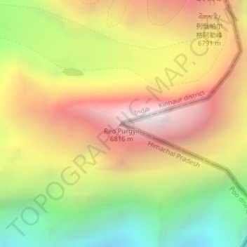 Mapa topográfico Reo Purgyil, altitud, relieve