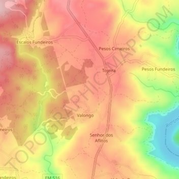 Mapa topográfico Revolta, altitud, relieve