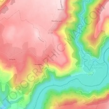 Mapa topográfico Jou, altitud, relieve