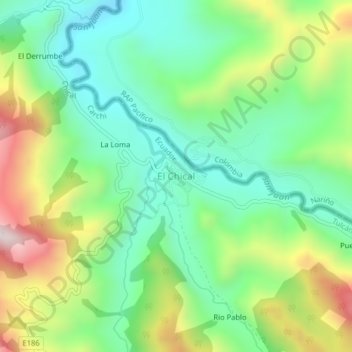 Mapa topográfico El Chical, altitud, relieve
