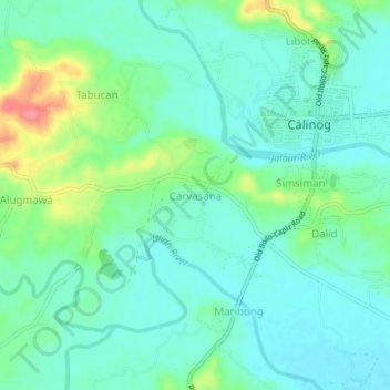 Mapa topográfico Carvasana, altitud, relieve