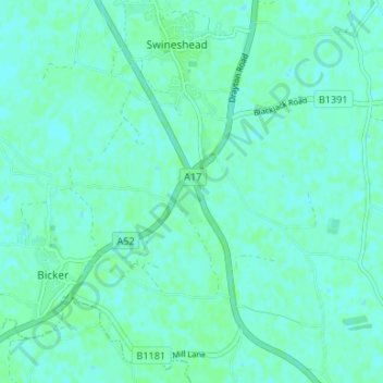 Mapa topográfico Bicker Bar, altitud, relieve