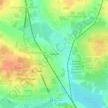 Mapa topográfico Harohalli, altitud, relieve