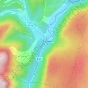 Mapa topográfico Cascade de La Vis, altitud, relieve