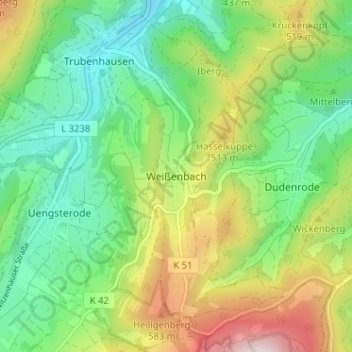 Mapa topográfico Weißenbach, altitud, relieve