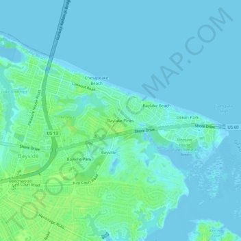 Mapa topográfico Baylake Pines, altitud, relieve