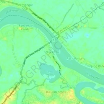 Mapa topográfico Teluk Kenali, altitud, relieve