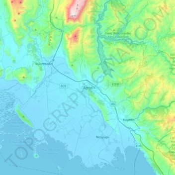 Mapa topográfico Arta, altitud, relieve