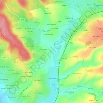 Mapa topográfico La Saussaie, altitud, relieve