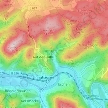 Mapa topográfico Blemke, altitud, relieve