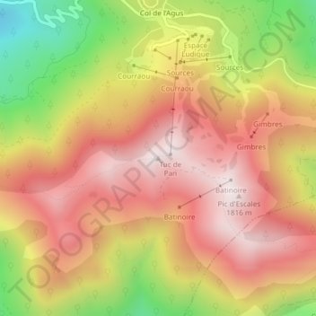Mapa topográfico Tuc de l'Étang, altitud, relieve