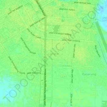 Mapa topográfico Langkai, altitud, relieve