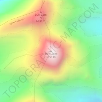 Mapa topográfico Buni Zom, altitud, relieve