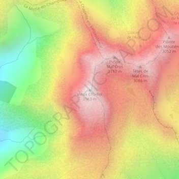 Mapa topográfico Vieux Chaillol, altitud, relieve