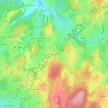 Mapa topográfico Les Bourgnons, altitud, relieve
