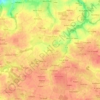 Mapa topográfico Keronvel, altitud, relieve