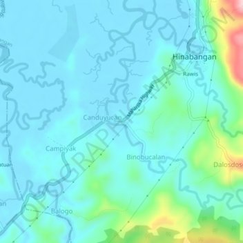 Mapa topográfico Osmeña, altitud, relieve