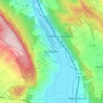 Mapa topográfico Erzhausen, altitud, relieve