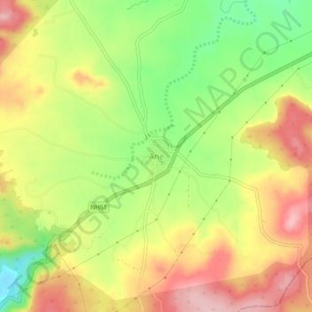 Mapa topográfico Ane, altitud, relieve