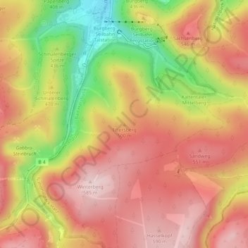 Mapa topográfico Ettersberg, altitud, relieve