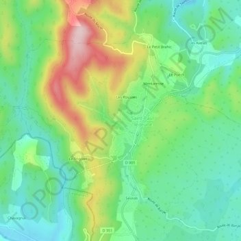 Mapa topográfico Les Sagnes, altitud, relieve
