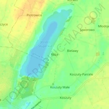 Mapa topográfico Róża, altitud, relieve