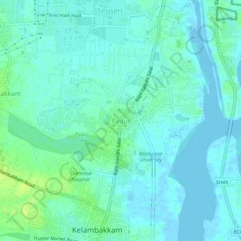 Mapa topográfico Padur, altitud, relieve