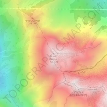 Mapa topográfico Grand Charnier, altitud, relieve